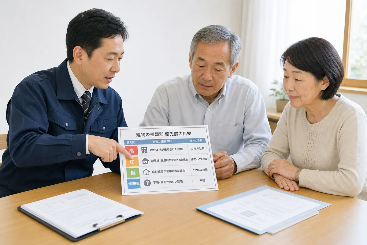 部位別：アスベストが見つかりやすい箇所一覧