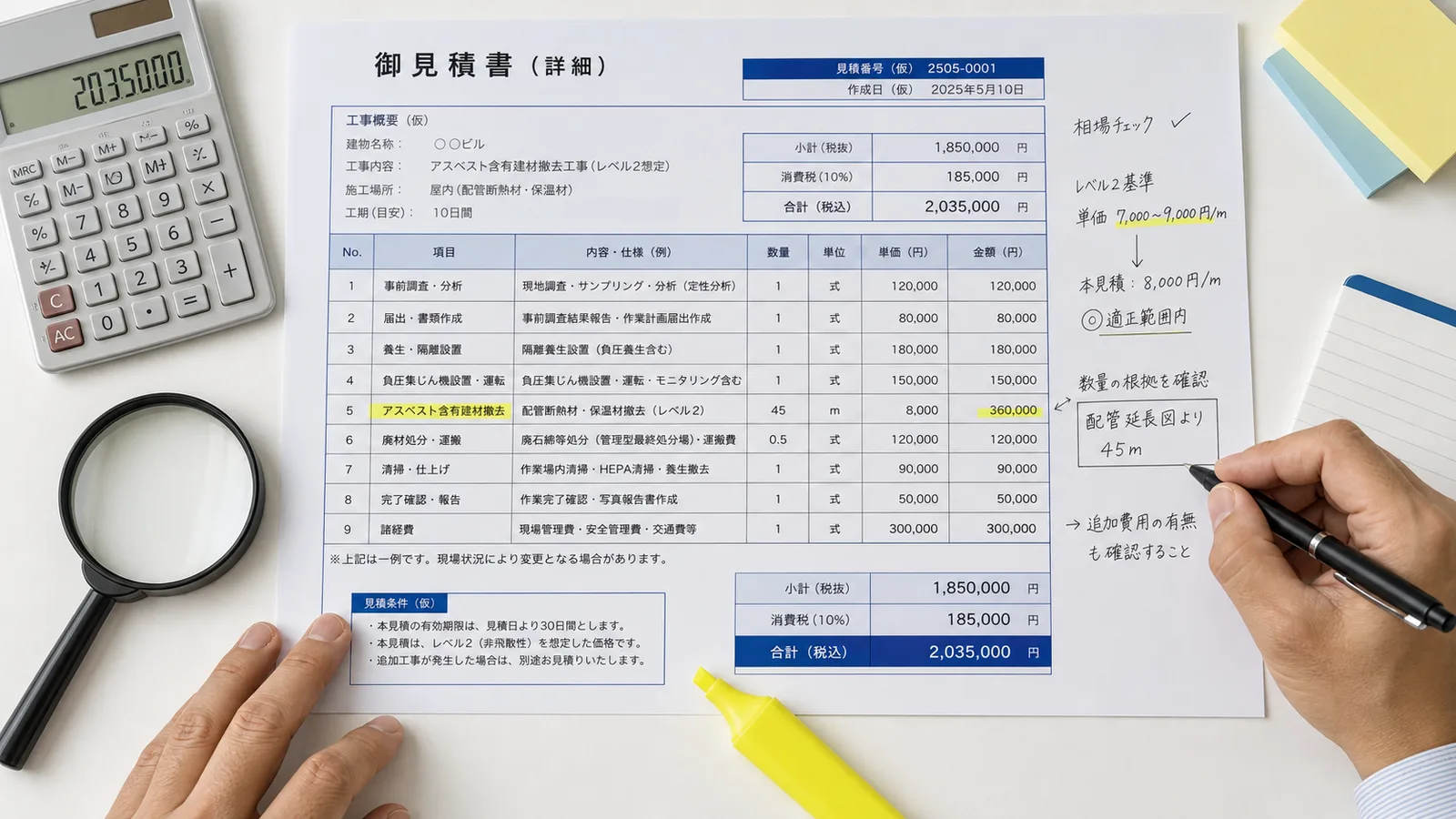アスベスト除去の見積書の読み方|追加費用要件の見落とし注意点と適正価格の判断法